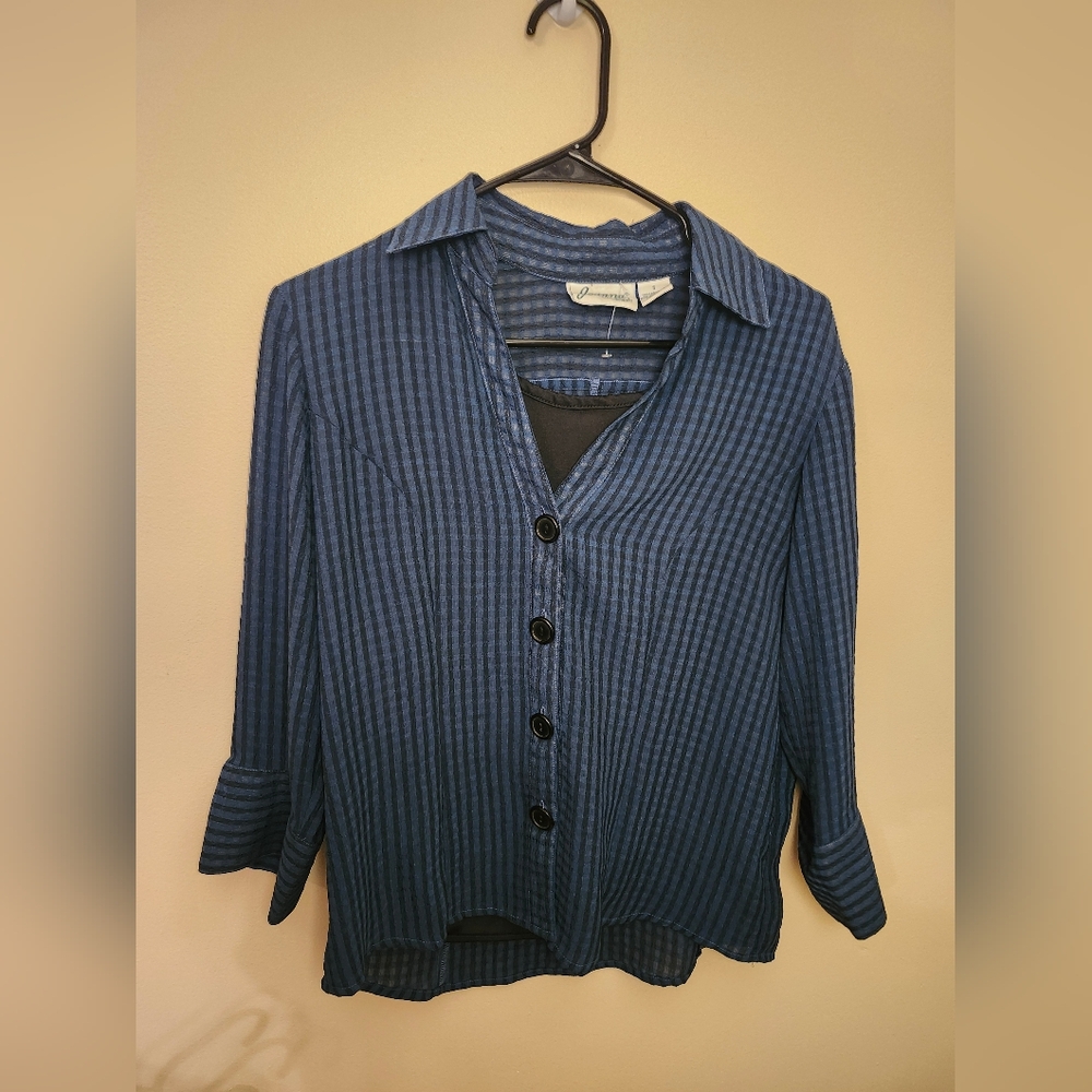 Joanna Size Small 3/4 Sleeve Mini Checkered Design Top